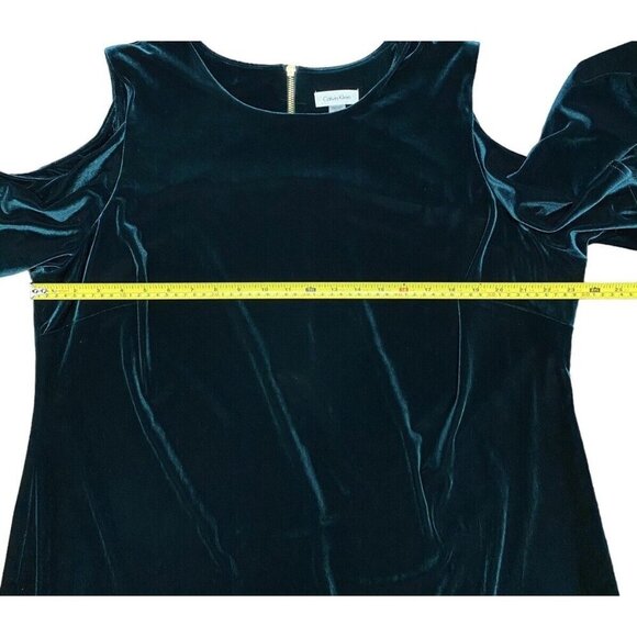 Calvin Klein Sz 22W Dress GREEN Cold Shoulder Velvet Plus Size Classic Party - Picture 9 of 11